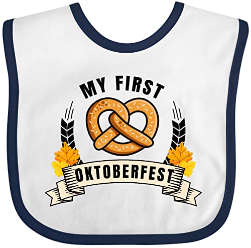 inktastic My First Oktoberfest with Pretzel and Banner Baby Bib White and Navy 321b8