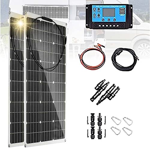 Kit Pannello Solare 600W 2 Pezzi 300W Pannello Solare Flessibile 18V Caricatore Solare Impermeabile Fotovoltaico 40A, per Case Mobili, Auto, Barche, Caravan, Caricabatterie