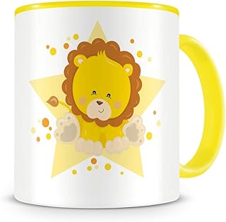 Samunshi® Taza infantil con leones como imagen de taza de café, té o cacao, color amarillo