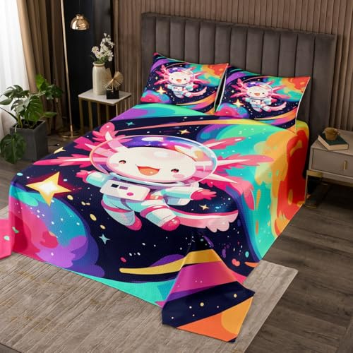 jejeloiu Cute Axolotl Bedspread Pink Axolotl Bedspread for Kids Boys Girls Beach Coastal Animal Coverlet Set Outer Space Galaxy Quilted Bedroom Collection 2Pcs Twin Size