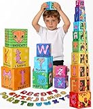 Design magnétique sur un côté pour un jeu sûr avec les lettres : Chaque cube possède des aimants intégrés sur une face permettant aux 26 lettres (3 à 5 cm, taille supérieure au seuil de risque d’ingestion) d’adhérer solidement pendant les jeux d’association. La structure en carton renforcé conserve sa forme même après de multiples empilages. Les impressions utilisent une encre à base d’eau non toxique et les bords sont lisses, adaptés aux petites mains.