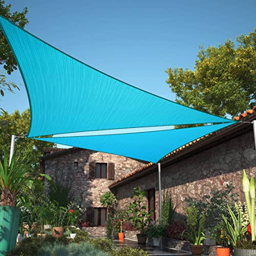 ShadeMart 24' x 24' x 24' Turquoise Triangle Sun Shade Sail UPF50 SMTAPT20 Canopy Fabric Cloth Screen, Water Air Permeable & UV Resistant, Heavy Duty, Carport Patio Outdoor - (We Customize Size)