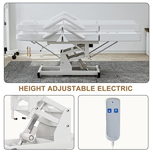 Paddie Electric Height Adjustable Tattoo Chair Facial Bed, Electric Lift Massage Table With Storage Pocket For Client/Esthetician, White #TOP2
