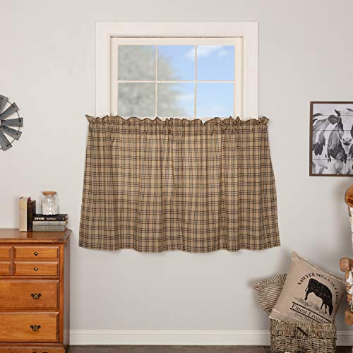 Vhc Brands Farmhouse Kitchen Window Curtains-Sawyer Mill Tan Tier Pair, 36X36, Charcoal Black #TOP23