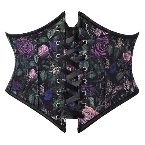 Image of Scarlet Darkness Corset Belt for Women Floral Lace Up Boned Underbust Corset Waist Belts