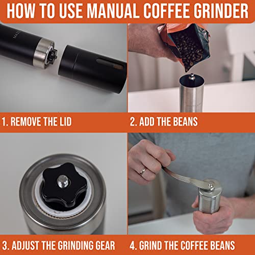 Manual Coffee Grinder - Stainless Steel Ceramic Burr Hand Coffee Grinder With 18 Adjustable Settings - Portable Hand Coffee Bean Mill For Home, Office & Travel #TOP6