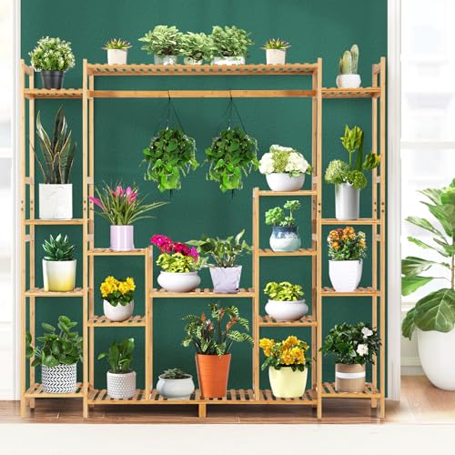 Estantería para flores HOMASIS con 18 estantes de bambú de 167 cm 7