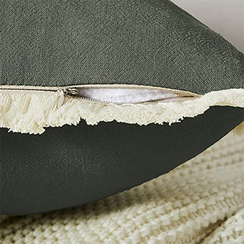 Topfinel Fall Throw Pillow Covers With Tassel 18X18 Set Of 2, Olive Green Farmhouse Decorative Pillow Cover, Modern Boho Fringed Linen Cushion Cases For Couch Sofa Bedroom #TOP3