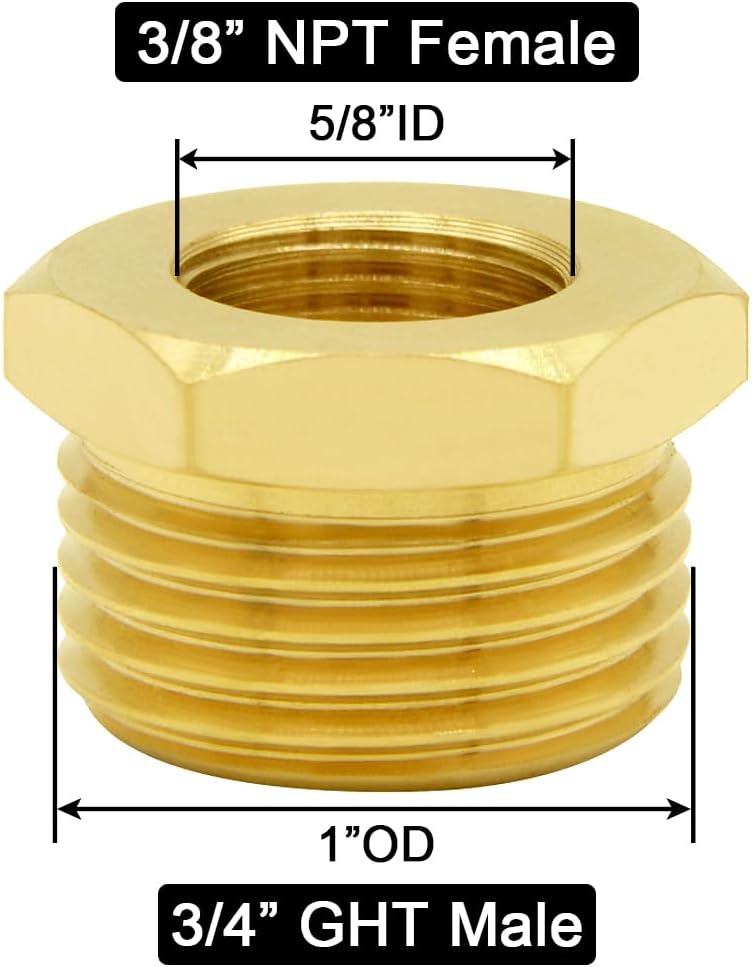 Joywayus Garden Hose Hex Bushing Reducer 3/8" NPT Female x 3/4" GHT Male image 2