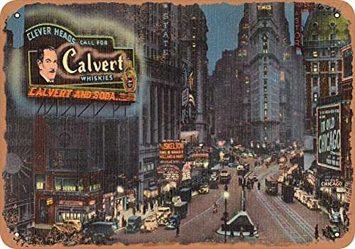 10 x 14 METAL SIGN - New York Postcard - Clever heads call for Calvert Whiskies. Calvert and soda - Vintage Rusty Look