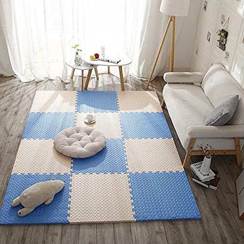 Jlcp Baby Foam Play Mat Tiles, 11.8"X11.8" Kids Foam Puzzle Floor Play Mat Non Slip Waterproof Interlocking Play Mat,Easy To Clean, Beige+Blue,40Pcs #TOP4