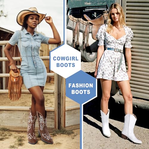 Vepose Women’s Cowboy Mid Calf Boots Cowgirl Western Embroidered Chunky Low Heel 9800 Boots with Zipper2