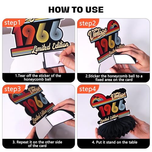 Image of Crenics Vintage 1966 60th Birthday Decorations for Men or Women | Awesome Since 1966 Banner, Honeycomb Centerpieces and Hanging Swirls for 60 years old Party Supplies