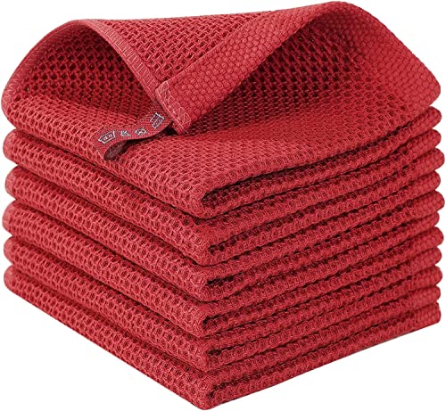 Moosfor Toallitas de cocina 100% algodón (6 unidades) 30 x 30 cm, suaves de cocina, absorbentes, extragruesas, color rojo
