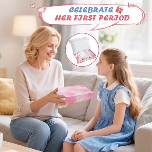 Image of 22 PCS First Period Starter Kit Gift for Teen Girls Period Bags for Teen Tweens Girls with Sanitary Pad Storage Bag, Wipes, Menstrual Tracker, Disposal Pouches and More (Pink Floral)
