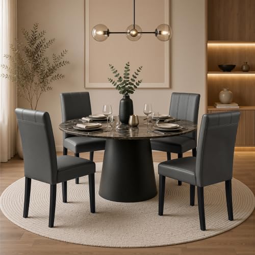 Image of CHUN YI Dining Chairs Set of 4, Faux Leather Dining Room Chairs, Upholstered Modern Parsons Chairs for Dining Room Kitchen Side Chair with Sturdy Wood Legs, Grey (Only Chair)