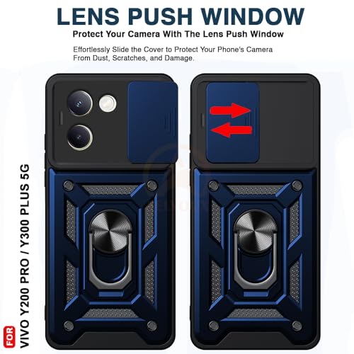 Image of Armor Bumper Back Cover Case for Vivo Y200 Pro 5G / Vivo Y300 Plus 5G | Rotating Camera Cover, Ring Holder & Kickstand | Heavy Duty & 360 Degree Protection Back Cover (Blue)
