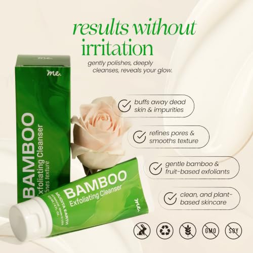 Image of Exfoliating Face Scrub with Bamboo & Papaya Enzyme for Sensitive Skin - Minimizes Pores & Clears Blackheads | Shea Butter & Jojoba | Derm-Tested, Vegan & Fragrance-Free | 4oz | Mudita Earth