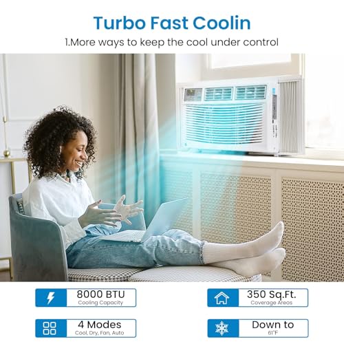Image of Efficient 8000 BTU Window Air Conditioner,Quiet Cooling &Dehumidifier, 3 Fan Speeds,WiFi&Remote,Auto Restart,Sleep Mode,24H Timer, Easy Mechanical Controls,Cools up to 350 Sq Ft,for Apartment, Bedroom