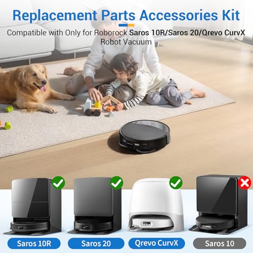 Image of Replacement Accessories Parts for Roborock Saros 20, Saros 10R, Qrevo Edge 2, Qrevo CurvX Robot Vacuum Kit, 2 Main Brush 4 Hepa Filter 6 Mop Pads 6 Side Brush 6 Dust Bags