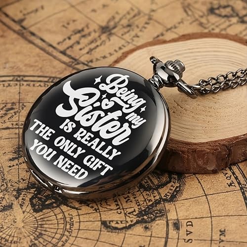 Image of Vintage Gandhi Style Pocket Watch with Engraved Designs & Messages Royal Black Analog for Men Women & Kids Includes Key Ring for car or Bike Keys Ideal Gift