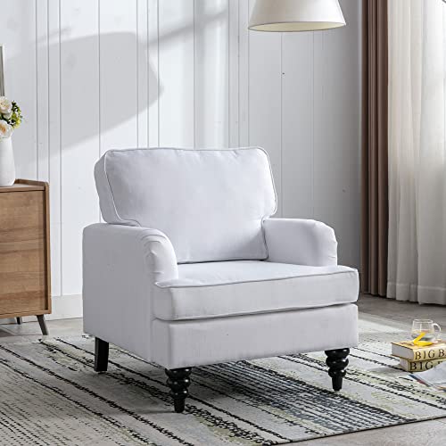 Dm Furniture Upholstered Accent Chair Set Of 2 Linen Arm Chairs Comfy Reading Chair Single Sofa Couch For Bedroom/Living Room, White #TOP1