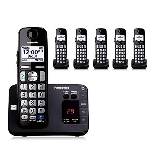 Panasonic KX-TGE236B 1.9GHz DECT 6.0 Plus Technology Range Extender Compatible Digital Answering System Call Block 3-Way Conferencing Cordless Phone- 6 Handsets