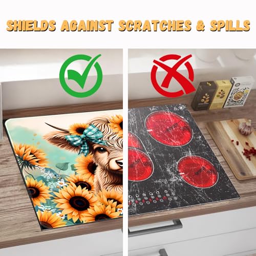 Image of Sunflower Stove Top Cover for Electric Stove, Highland Cow Stove Cover, Spring Flower Range Cover, Glass Cooktop Covers 28x20 inch, Spring Summer Cooktop Cover for Kitchen Holiday Home Decor