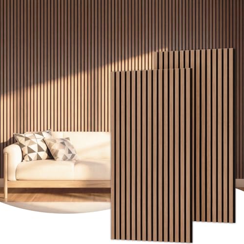 TONOR Wood Slatwall Panels 2 Pack 47.2 x 23.6/ 120 x60cm(15.5ft) Acoustic Wall Panels Wood Slat Acoustic Panels for Noise Cancelling and Wall Dcor Living Room Bedroom Home Decor Walnut