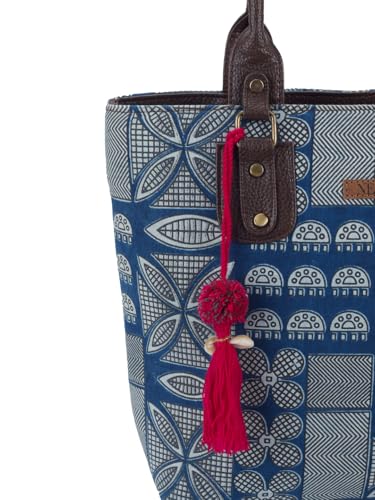 Image of NEPRI Office Pouch Tote Bag | Stylish Set of 2 Tote Bags for Women| Vegan Leather & Handblock Printed Fabric Handbag with Double Handle Shoulder Strap| Daily & Travel Use