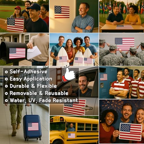 Image of American Flag Vinyl Sticker - Waterproof & UV-Coated 16″x10″ Decal for Car, Wall, Window & Luggage - USA Patriotic Flag Decal