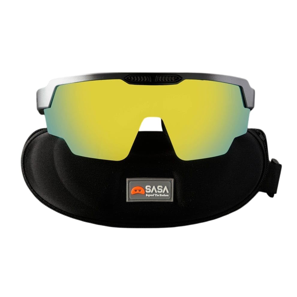 SASA Raptor Matte Silver/Black Frame Yellow Revo Lens Sports Sunglasses-image-45