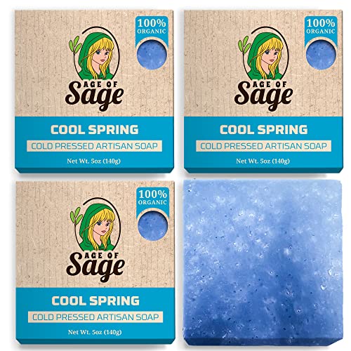 Age of Sage Natural Bar Soap for Men – Vegan Bath Soap Bars Gift Set – Handmade Cold Process Artisan Soap with Essential Oil, Aromatic Moisturizing Wash Soaps, Fragrant Cool Spring Scent (4 Pack)