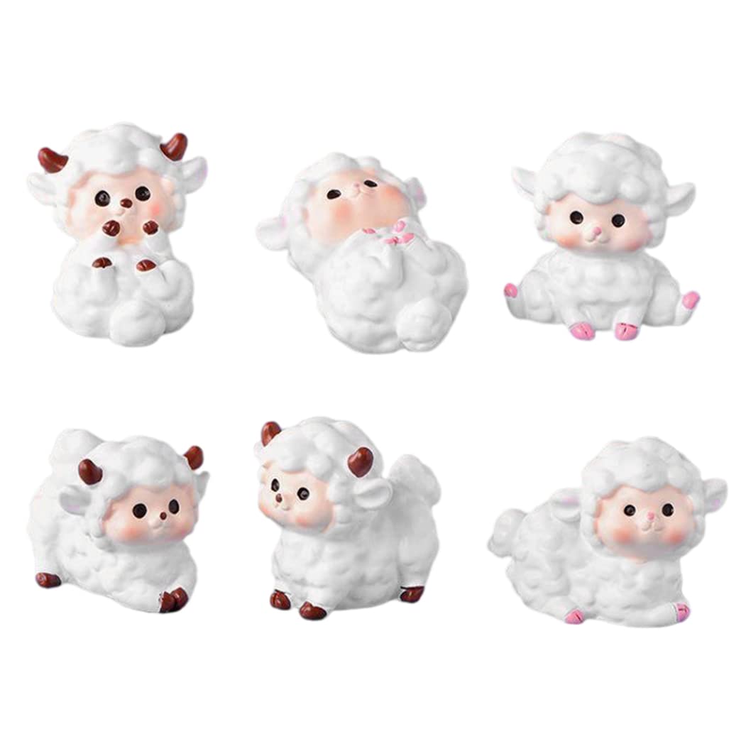 Wedhapy Miniature Animal Sculpture Fairy Garden Mini Sheep Statue Animal Figurine Potted Micro Landscape Ornament 6PCS