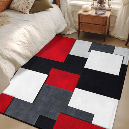 Tapete rectangular 4x6ft abstracto rojo negro blanco gris miniatura 3