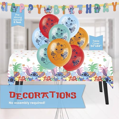 Lilo and Stitch Birthday Party Decorations for 16 | Banner, Tablecloth, Balloons, Plates and Napkins, Sticker | Stitch Birthday Decorations | Officially Licensed - Image 4