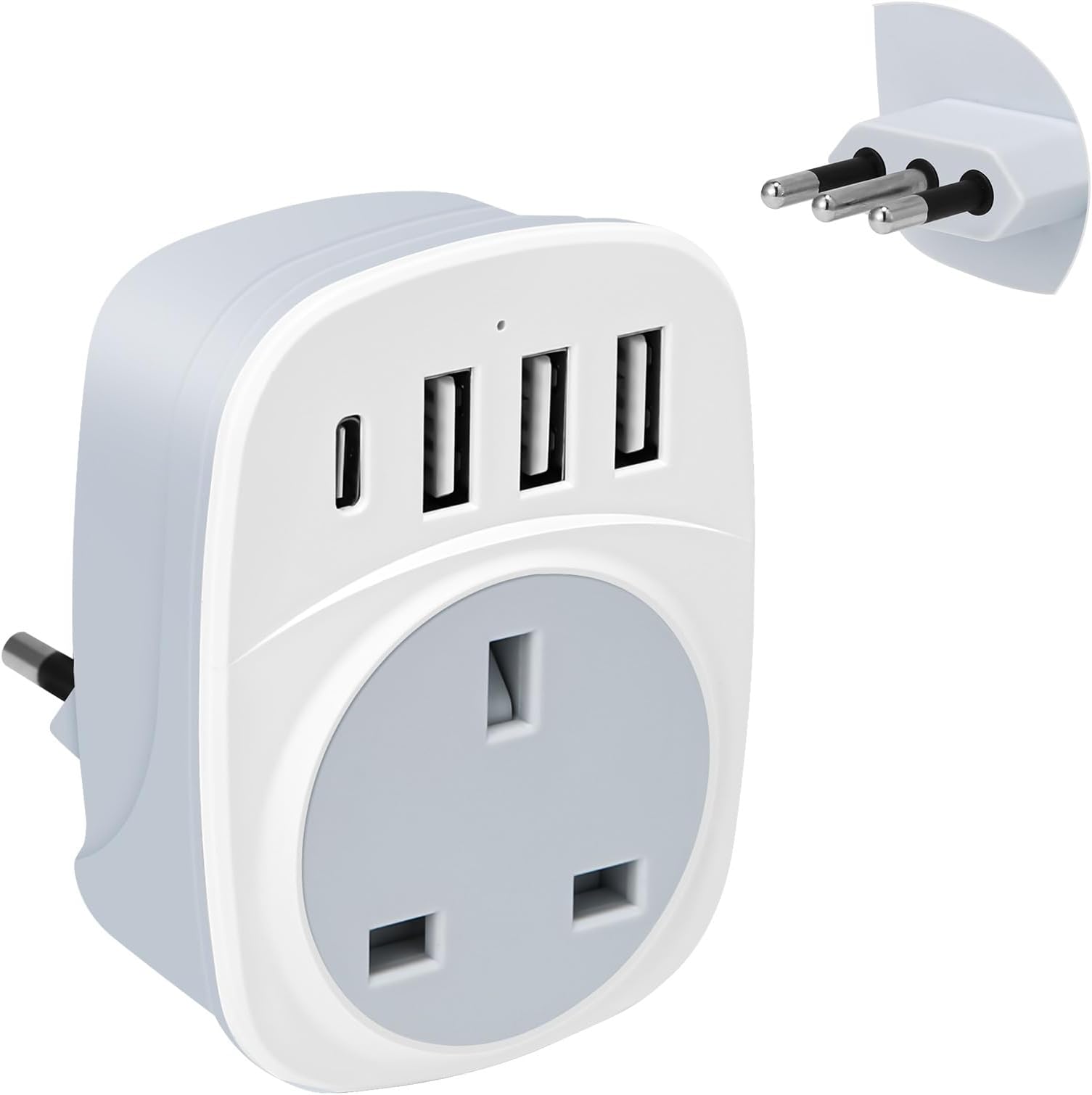 UK to Italy Plug Adapter,SHUOMAO UK to Italy Travel Adapter with 4 USB(17W USB C Charger),Converter Power Adapter for Italian Chile Ethiopia Libya Syria Tunisia Uruguay(Type L)