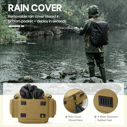 Image of RAINSMORE Fishing Backpack, 45L Large Water-resistant Fishing Tackle Bag