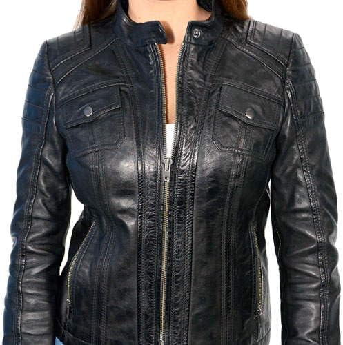 Milwaukee Leather SFL2805 Women's Black Quilted Mandarin Collar Fashion Casual Motorcycle Leather Jacket - Image 2