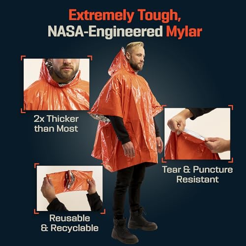 Image of PREPARED4X Emergency Mylar Poncho - Survival Rain Poncho with Hood - Lightweight, Compact, Reusable Emergency Blanket Poncho for Hiking, Camping, Thermal Gear, Car Kit, Outdoors