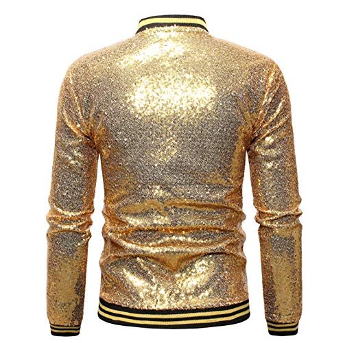 Omoone Men's Zip Up Mermaid Sequin Lightweight Shiny Clubwear Bomber Jacket (0480-Gold-L) #TOP1