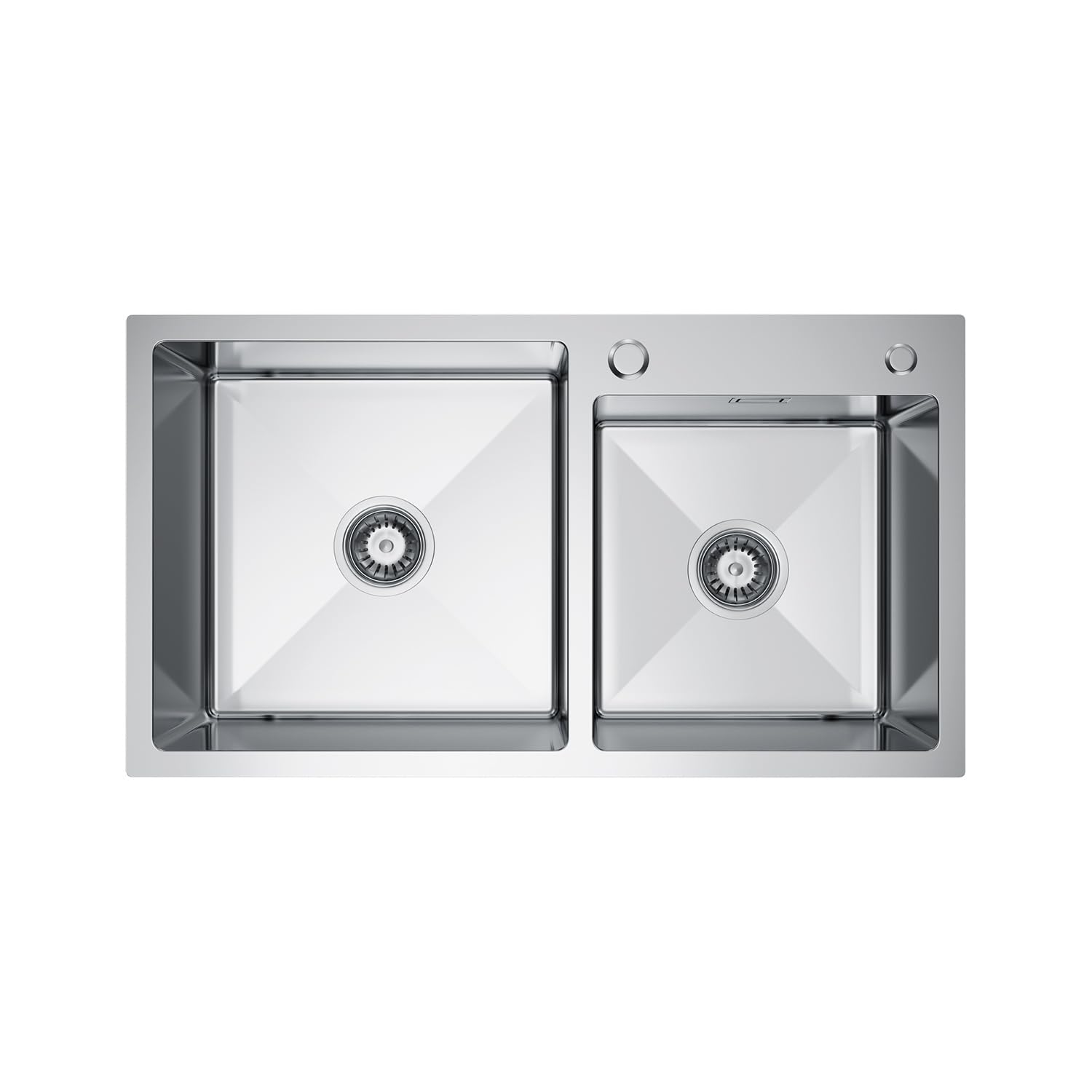 Fregadero de cocina de acero inoxidable, 78 x 45 cm, doble lavabo con juego de sifón