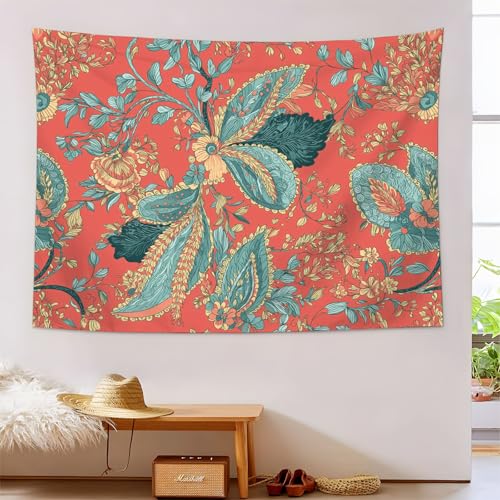 Tapiz de pared jardín paisley carmesí de 150x230 cm con accesorios
