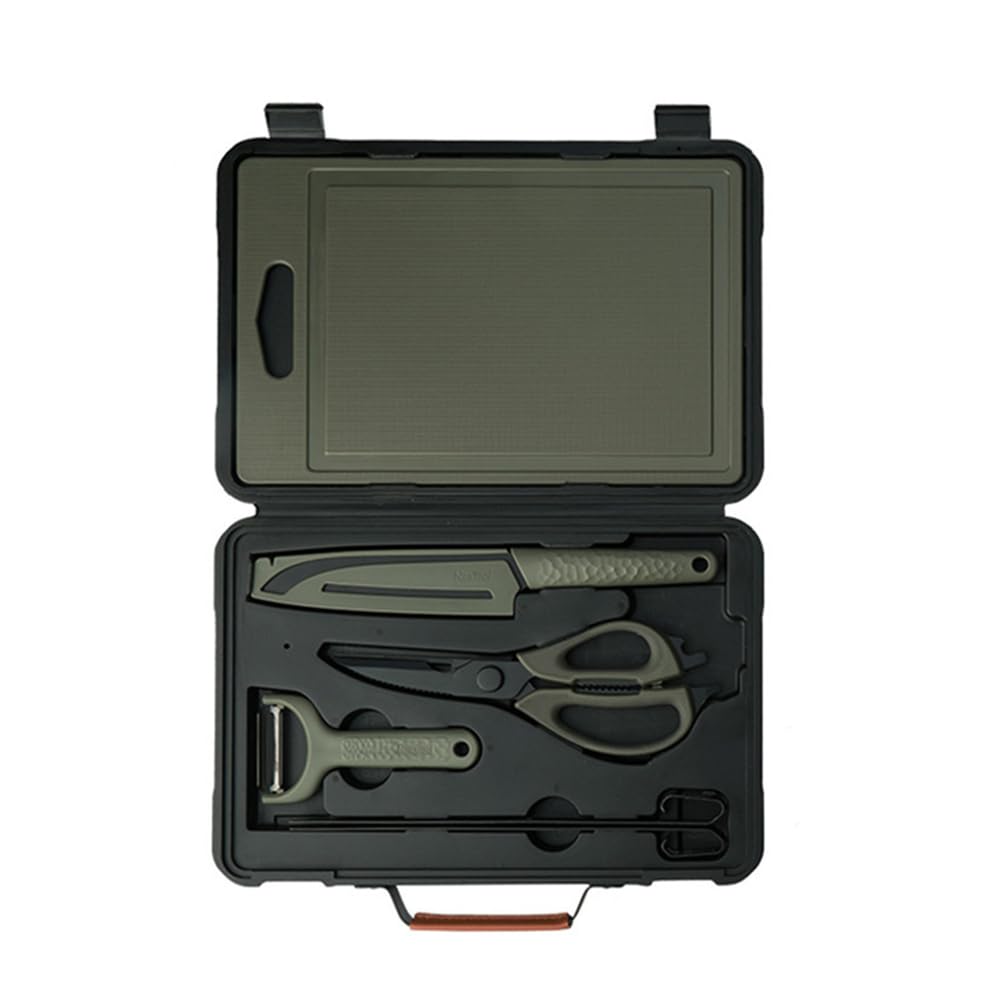 Tragbares Camping-Küchenutensilien-Set, multifunktionale Schere, Küchenmesser, Clip, Schneidebrett Outdoor-Kochgeschirr-Kochset,Schwarz