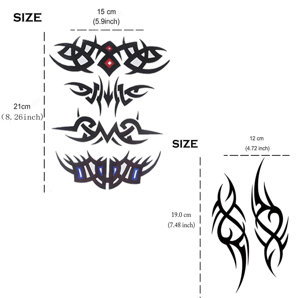 Yesallwas 5 Sheets Mix Tribal fake Tattoos Large Temporary Tattoo Blue Black Tribal Pattern Tattoo Body Sticker for Men Women - Image 2