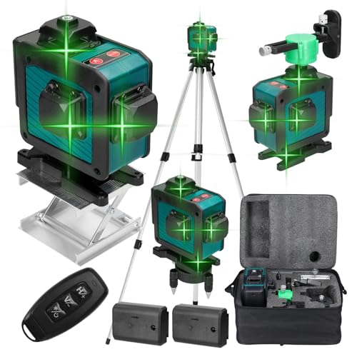 Geevorks Nivel Láser 360,16Líneas Láseres de Verde Cruzada,Autonivelante 3grados 4D,con Trípode+Control Remoto+Control móvil, 2 1200mAh Baterías, Base de Rotación,Herramientas de Mejoras para Hogar