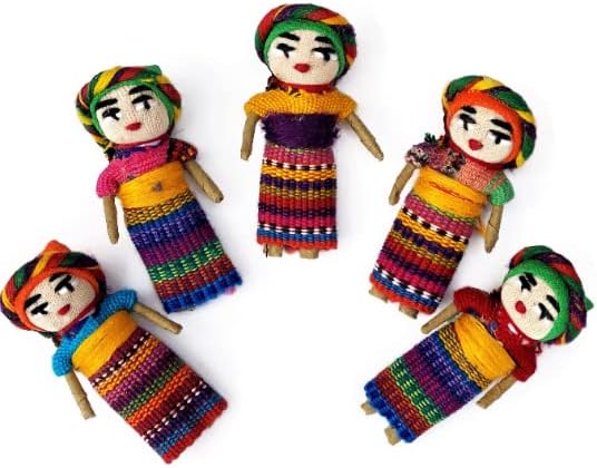 Mayan Arts Muñecas de preocupación con detalles pequeños en una bolsa, juego de 5, muñeca de preocupación, muñecas problemáticas, muñecas