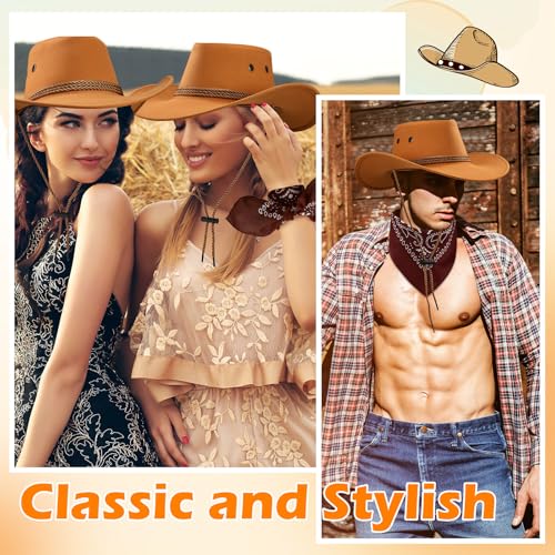 Image of Zhanmai 12 Pcs Cowboy Hat and Bandana Cowboy Cowgirl Hats Bulk Western Party Costume Halloween Accessory