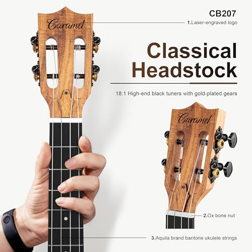 Caramel CB207 Acacia Baritone Acoustic Electric Ukulele with Truss Rod with Additional Strings, Padded Gig Bag, Strap and EQ cable by Caramel - Image 3