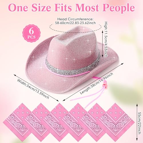 Image of Coume 12 Pcs Sparkly Adults Cowboy Hat and Bandanas Women Men Western Glitter Cowgirl Party Hats with Adjustable Drawstring